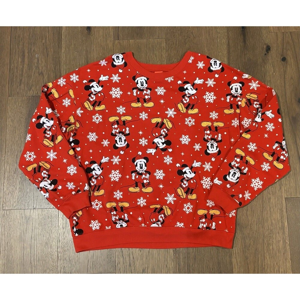Disney Mickey Mouse Christmas Sweatshirt Snowflakes Women’s Sweater Size XXL EUC